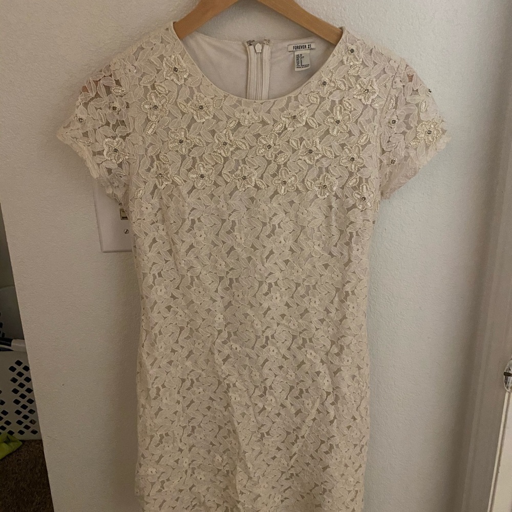 Cream beaded mini dress